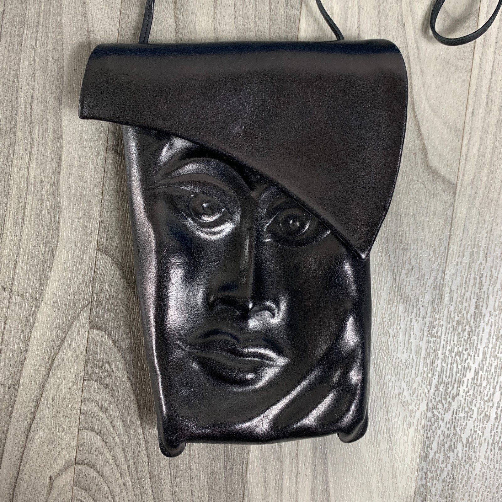 Vintage Leather Sculpted Face Bag Black By Deborah Einbender Signed