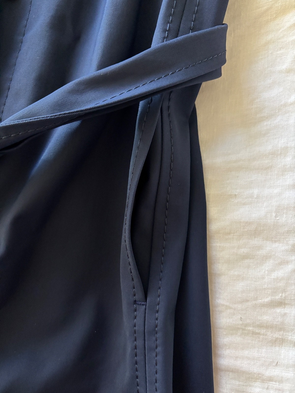 Lafayette 148 New York Navy Shirt Dress Short Sleeve Button Front Tie Waist Sz 0