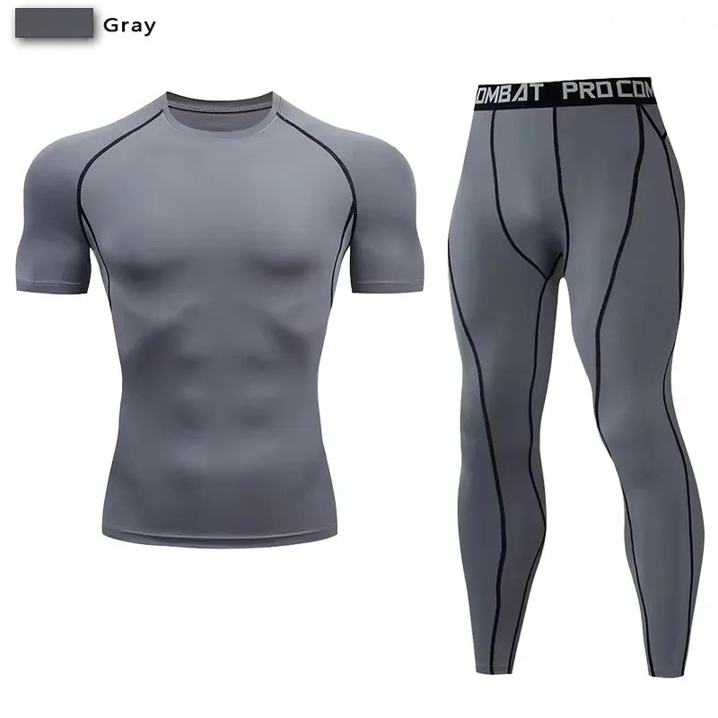 2Pcs Men Compression Sportswear Suit Elastic Training Yoga Sets Fitness Clothing