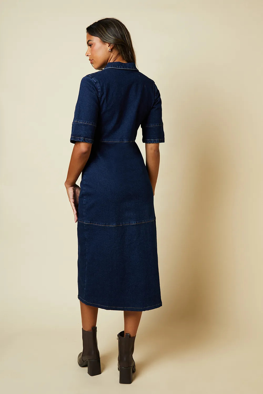 Dorothy Perkins Womens Denim Dress Collared Midi Casual Blue Long Sleeve