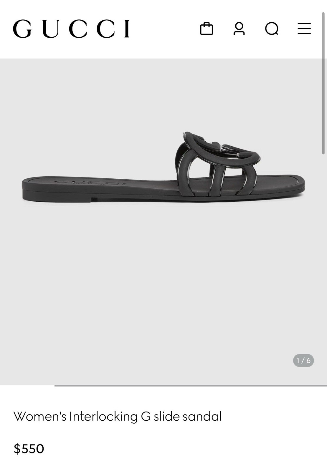 Gucci Interlocking G Jelly Rubber Slide Sandals Black Logo 40/9