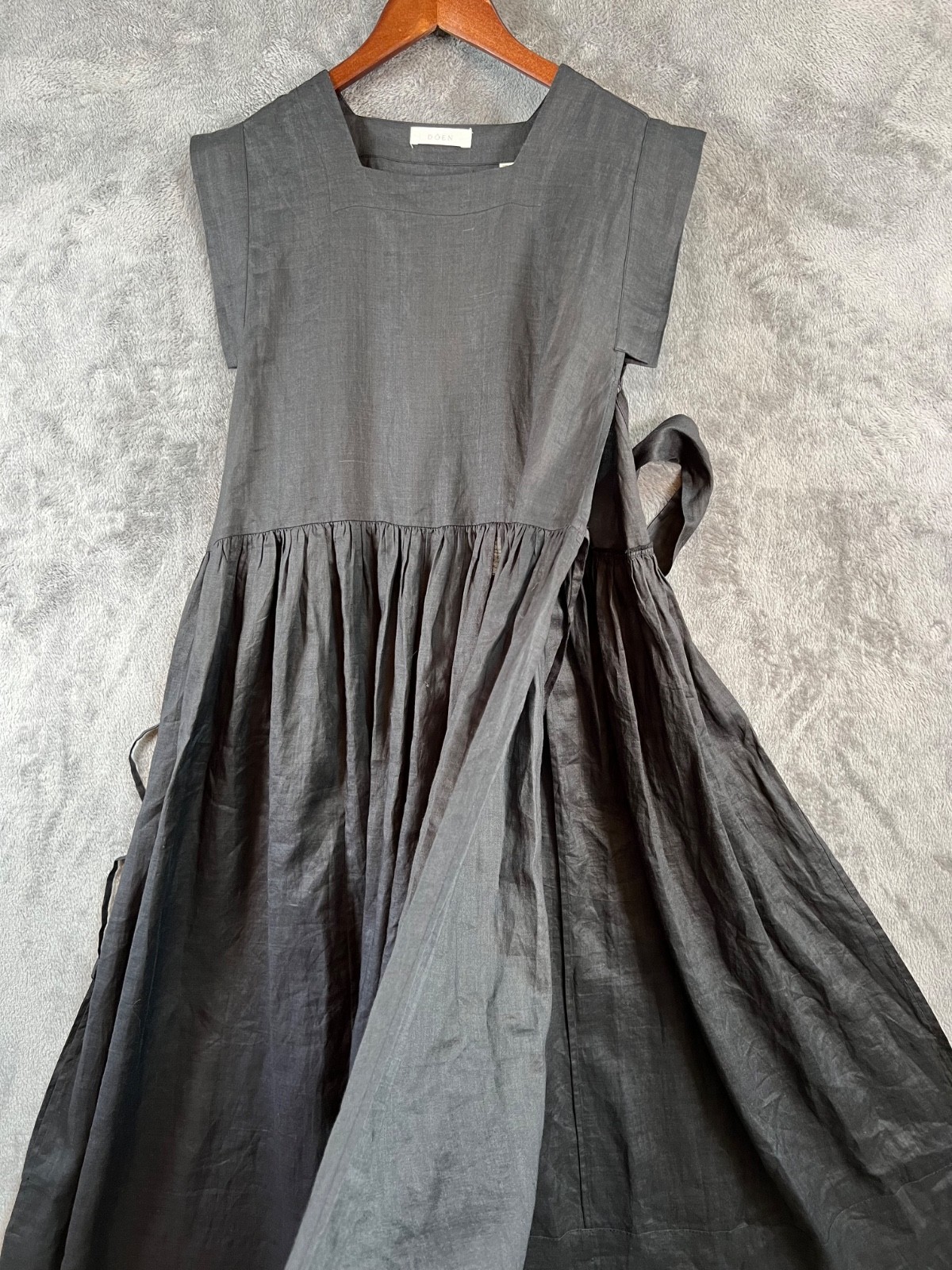 Doen Pacifica Wrap Dress Small Black 100% Ramie Romantic Boho Chic