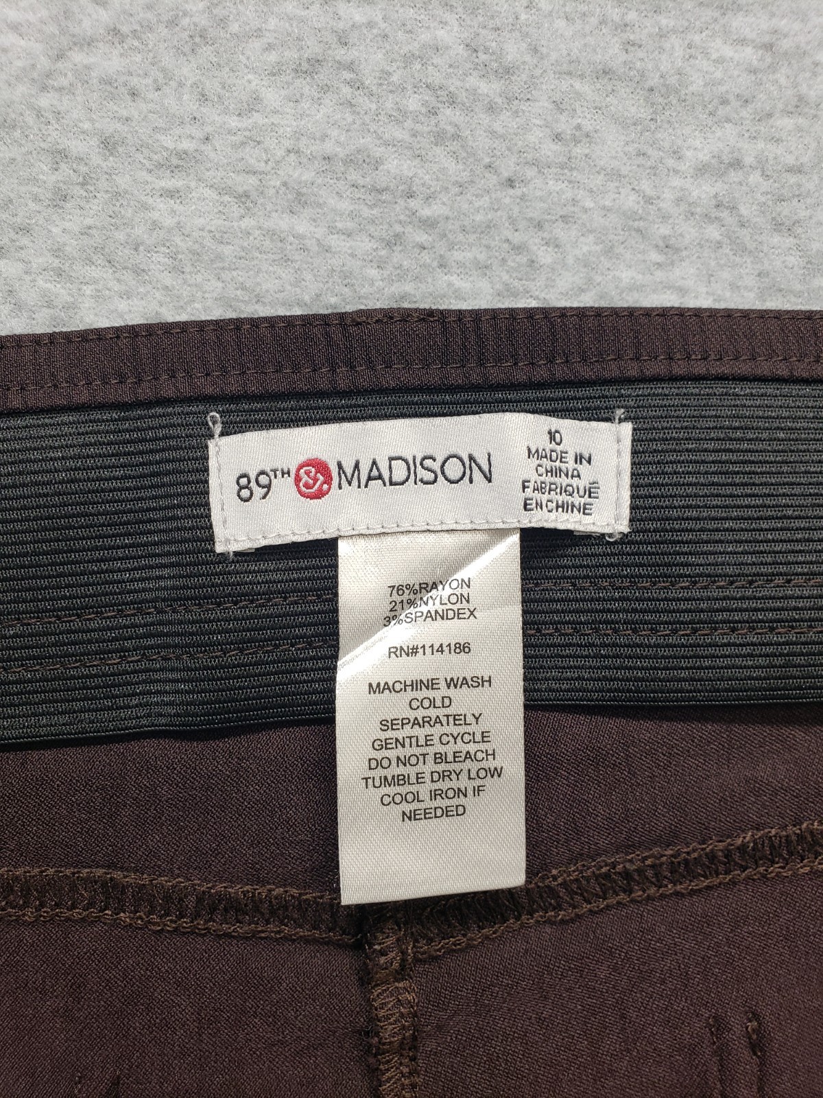 89th & Madison Women Pant 10 Brown Straight Leg High Rise Stretch Casual Career
