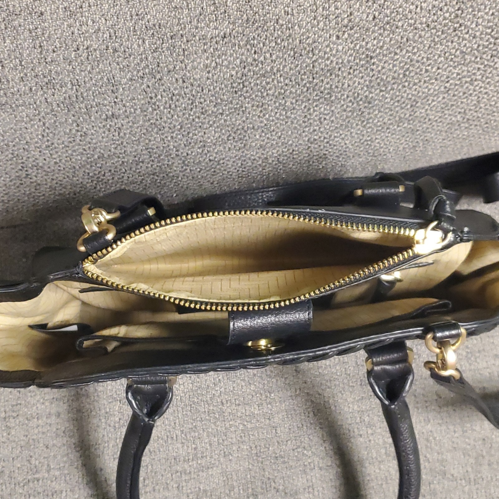 Lodis Black Small Pebbled Satchel Zip Top Handle Bag Strap Dust Bag Gold