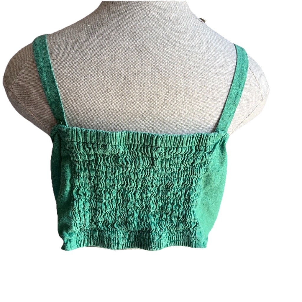 Universal Thread Women Green V-Neck Tie Front Cropped Smocked Cami Top XL