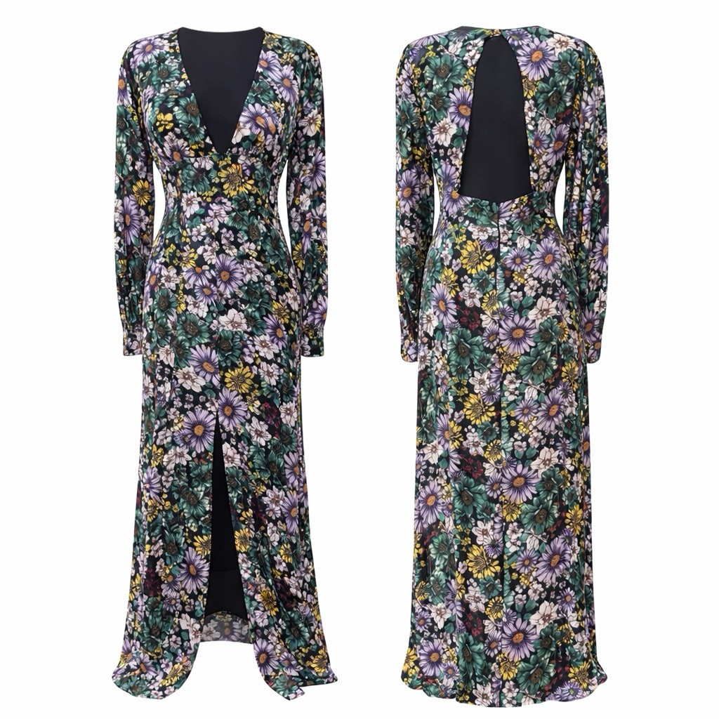 AFRM x REVOLVE Shiloh Maxi Dress Botanical Garden Print Sz S Front Slit Floral