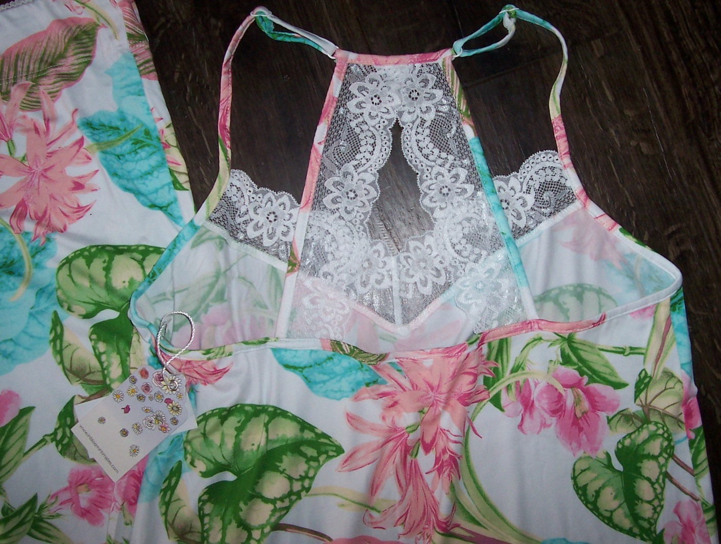 NWT In Bloom by Jonquil IVORY/GREEN/PINK/BLUE TROPICAL FLORAL Knit Pajama Set L