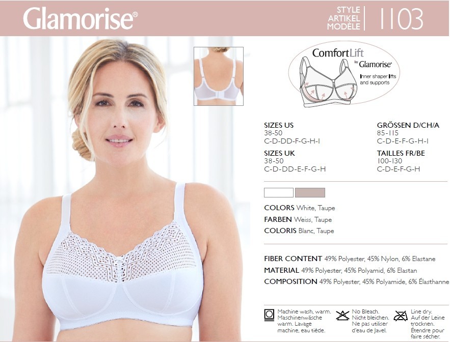 Glamorise ComfortLift Wire‑Free Bra • Full Coverage • Soft Lace • Support • 40F