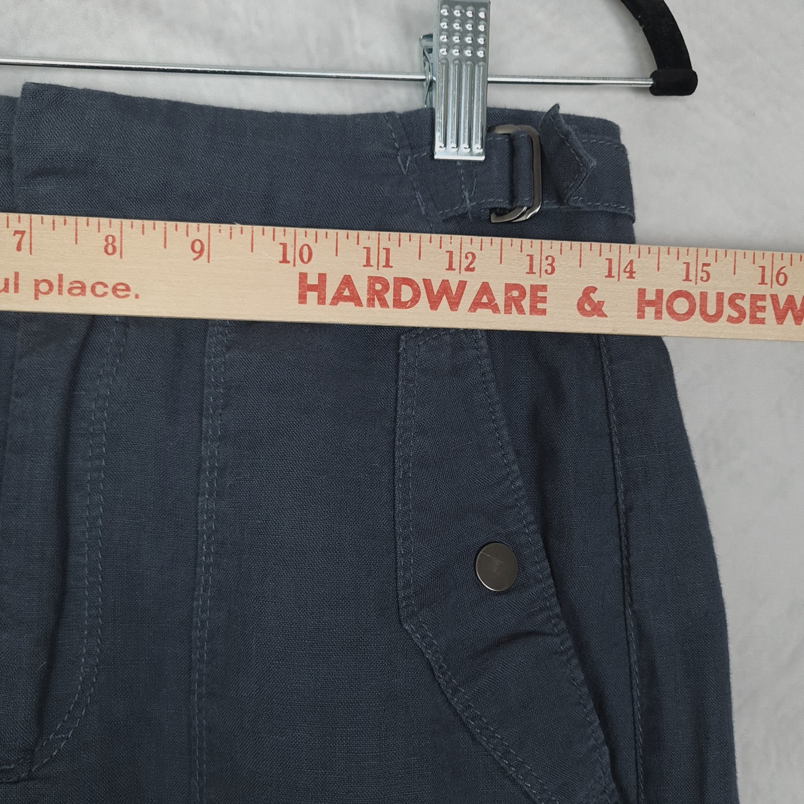 Athleta Pants Womens 2 Blue Linen Cropped Adjustable Waist Tabs Casual Summer