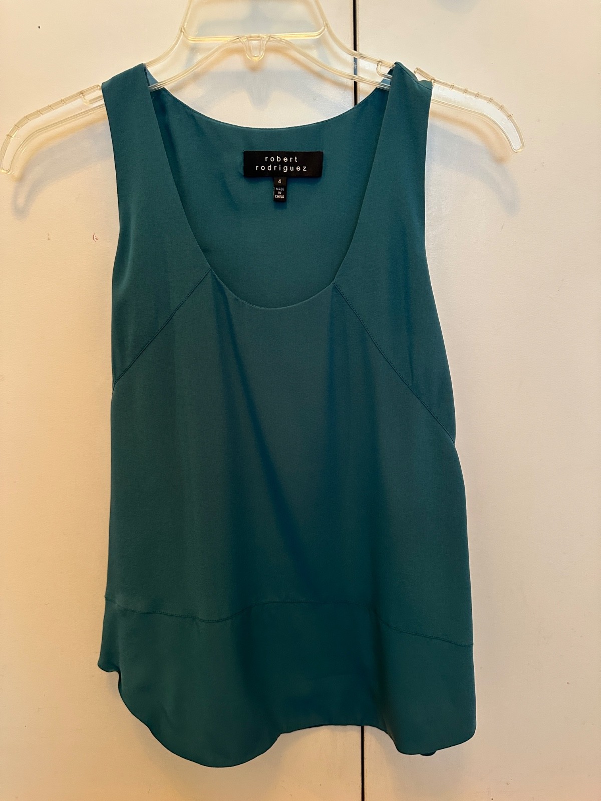 Robert Rodriguez Blue Green Teal Scoop-Neck 100% Silk Racer back Tank Size 4