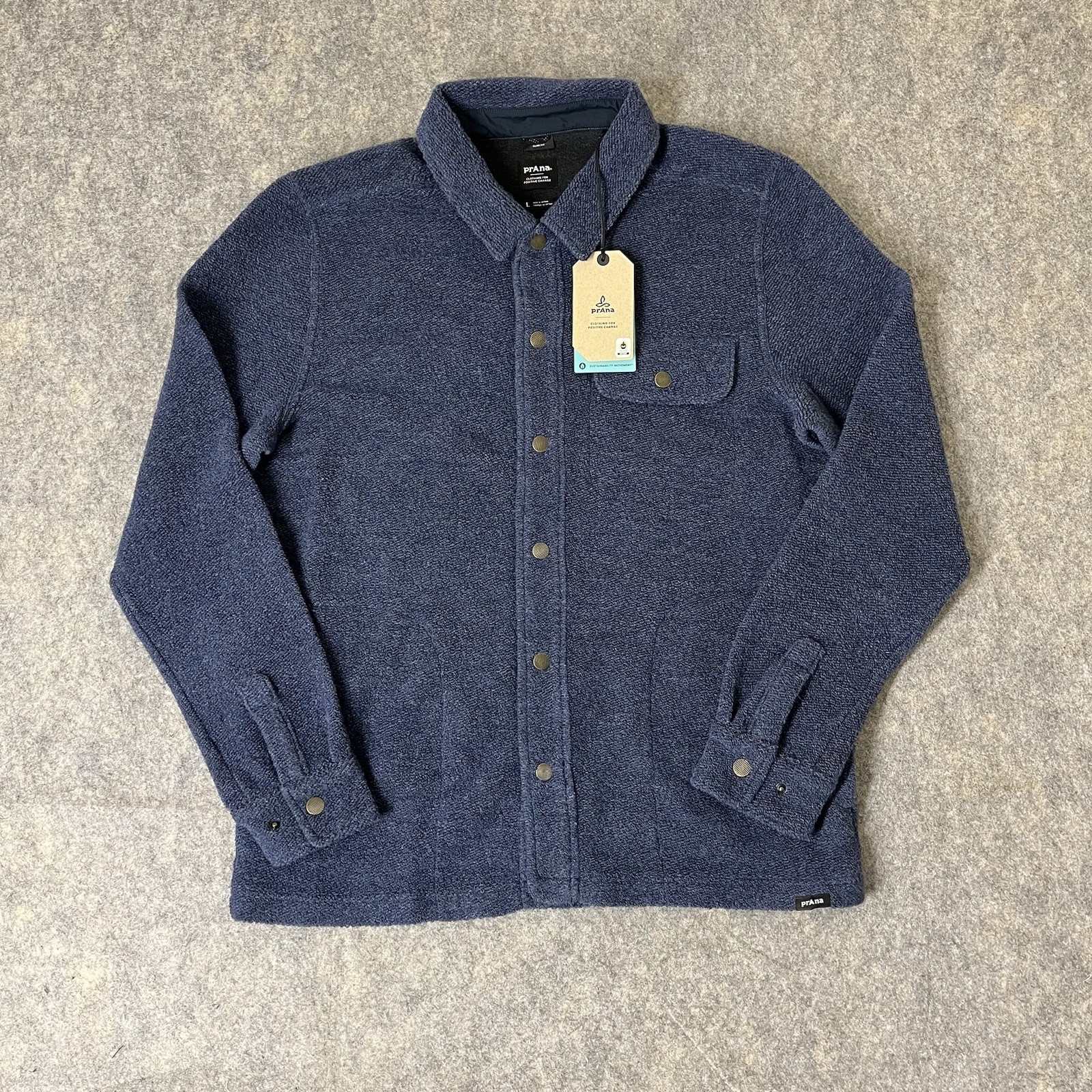 NWT prAna IncrediWool Overshirt Jacket Mens Large Slim Fit Stormy Night Heather