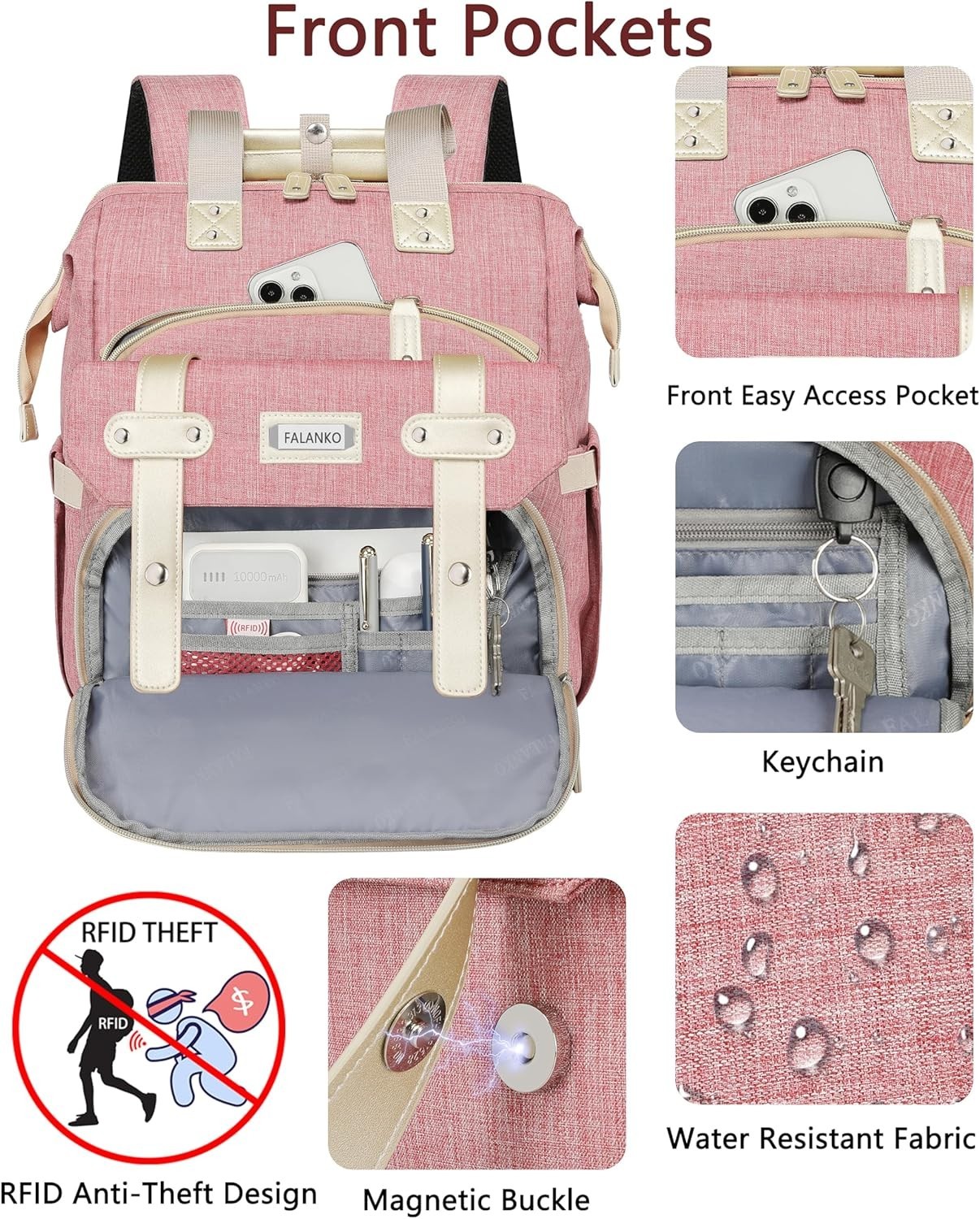 FALANKO Backpack for Women,Wide Open Work Large Student Bookbag for 15.6 Inch