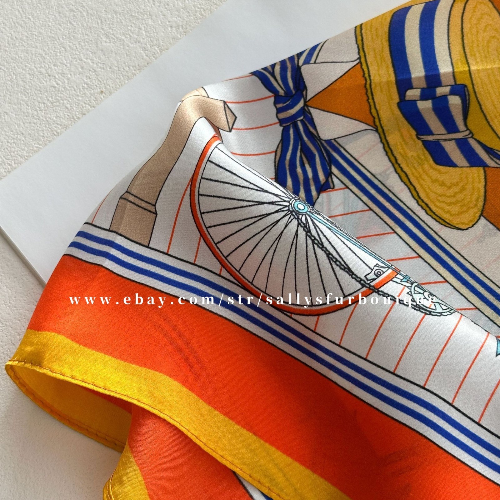 100% Satin Silk Bandanna Bicycle Print Necktie Collar Scarf 65cm Orange