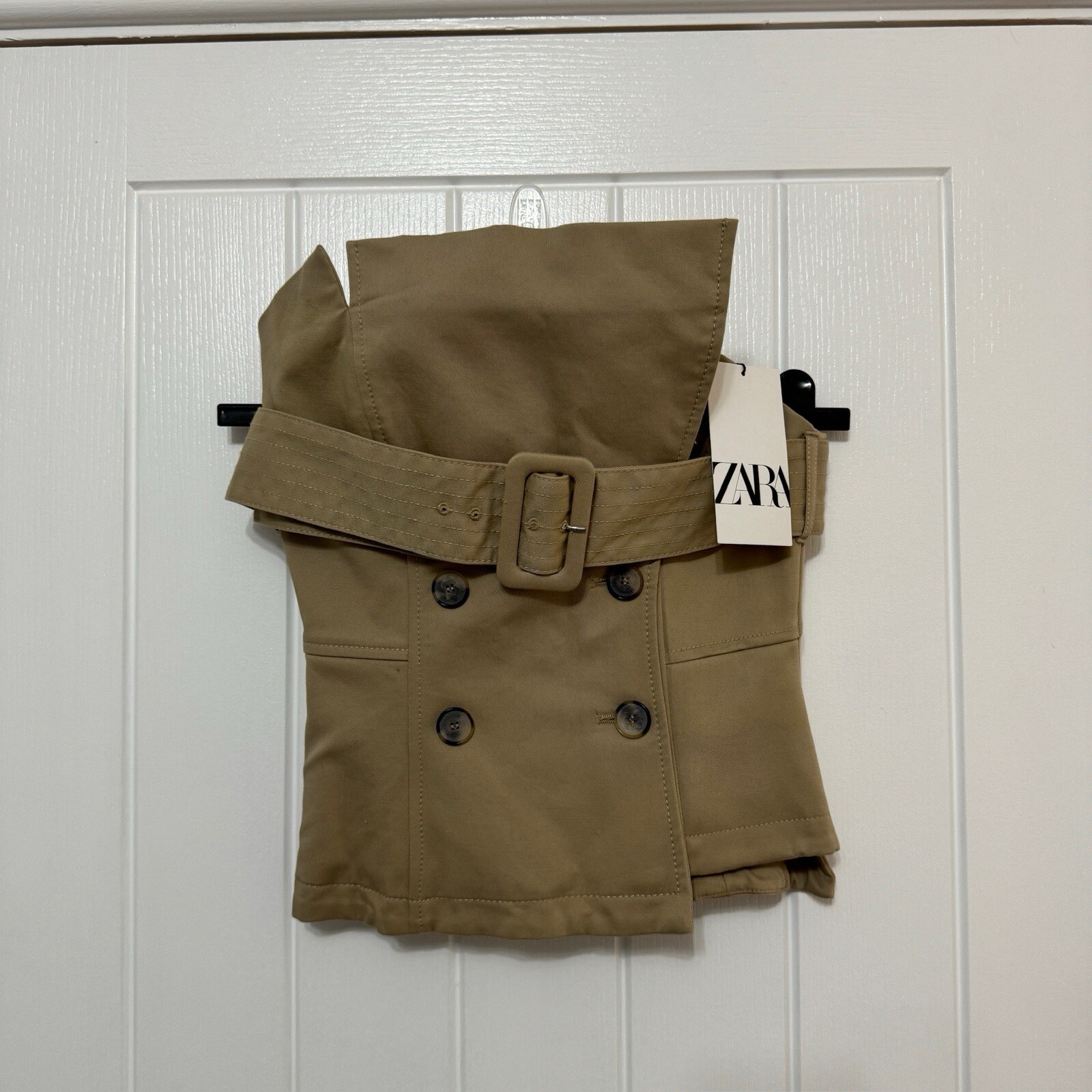 Zara Women’s Bustier Top XS Beige – NWT SS23 Gabardine with Belt