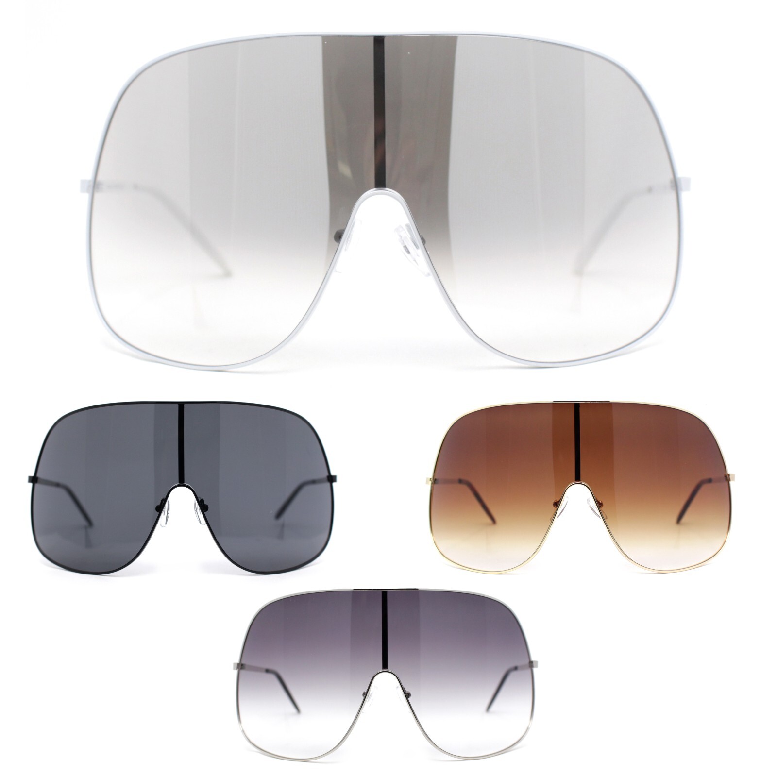 XXL Oversized Metal Rim Curved Monolens Shield Racer Sunglasses