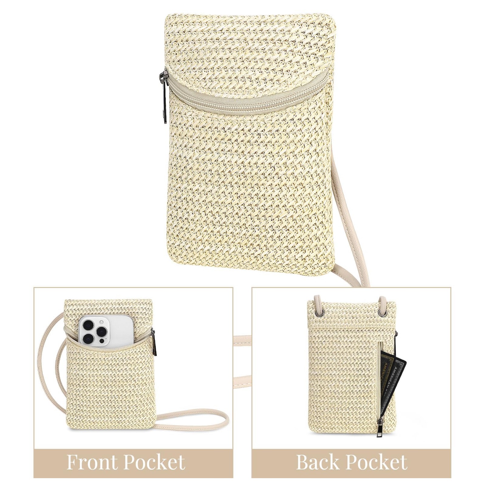 BBORGDC Straw Crossbody Phone Bag for Women, Small Woven Cell Phone Purse wit…
