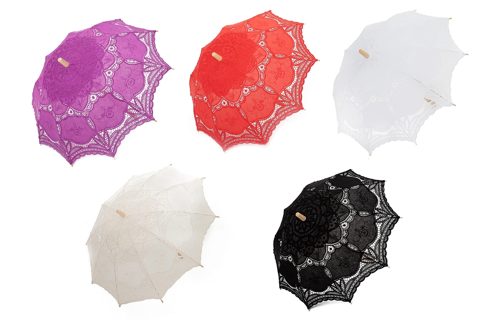 THY COLLECTIBLES Pack of 2 Cotton Lace Parasols Umbrellas with Wooden Handle…