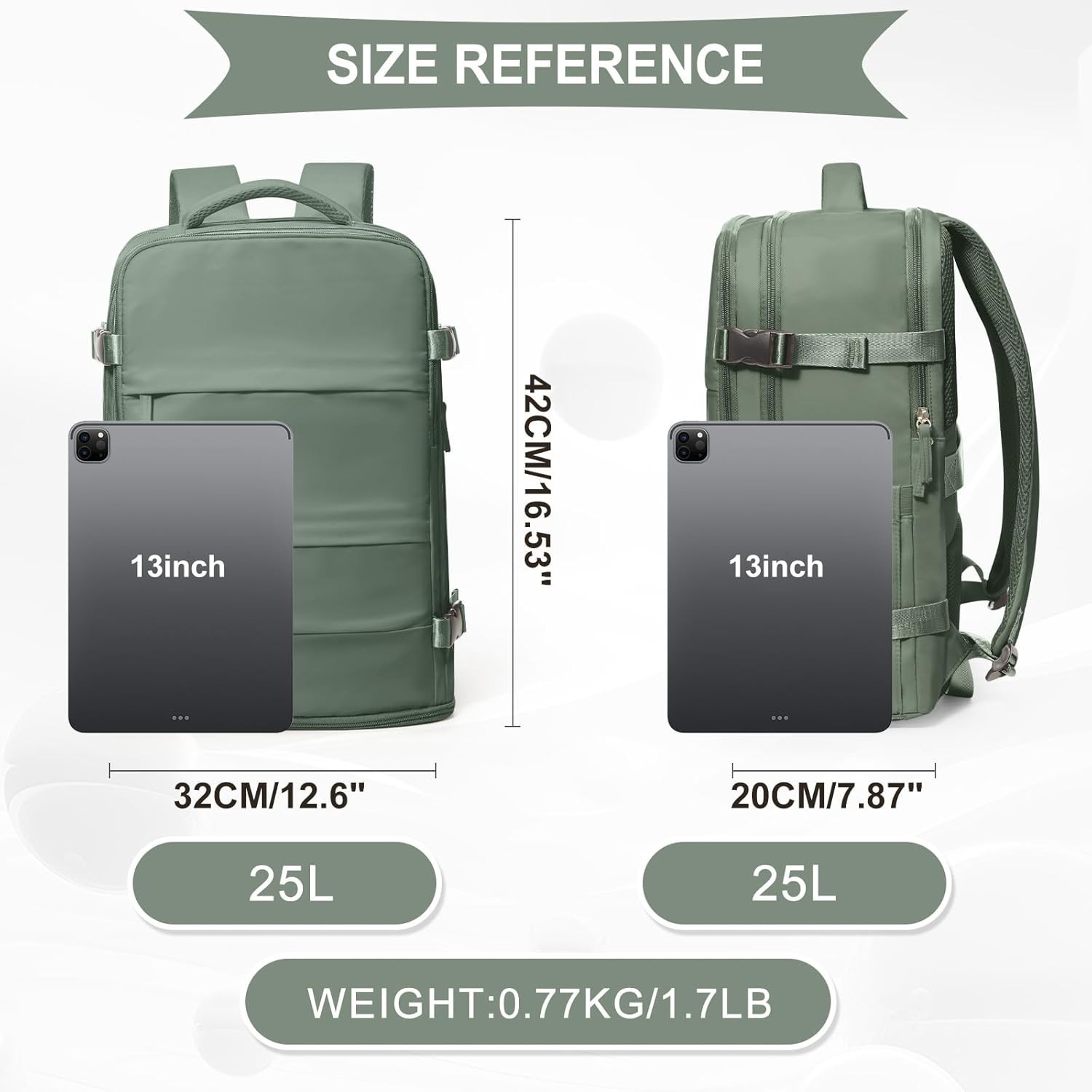 COOWOZ Travel Backpack Carry On Hiking Waterproof Daypack Casual Olive Green
