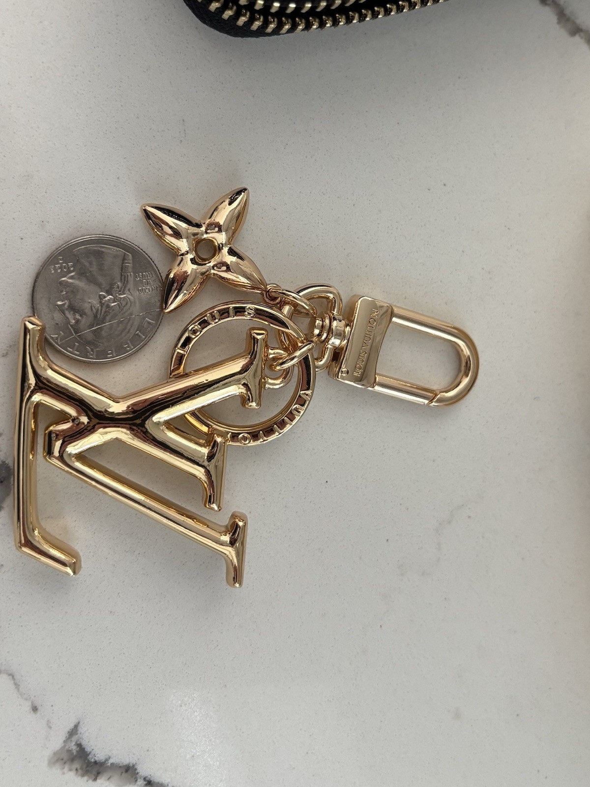 Louis Vuitton Gold Tone Metal LV Logo Key Chain Bag Charm Key Ring Clip