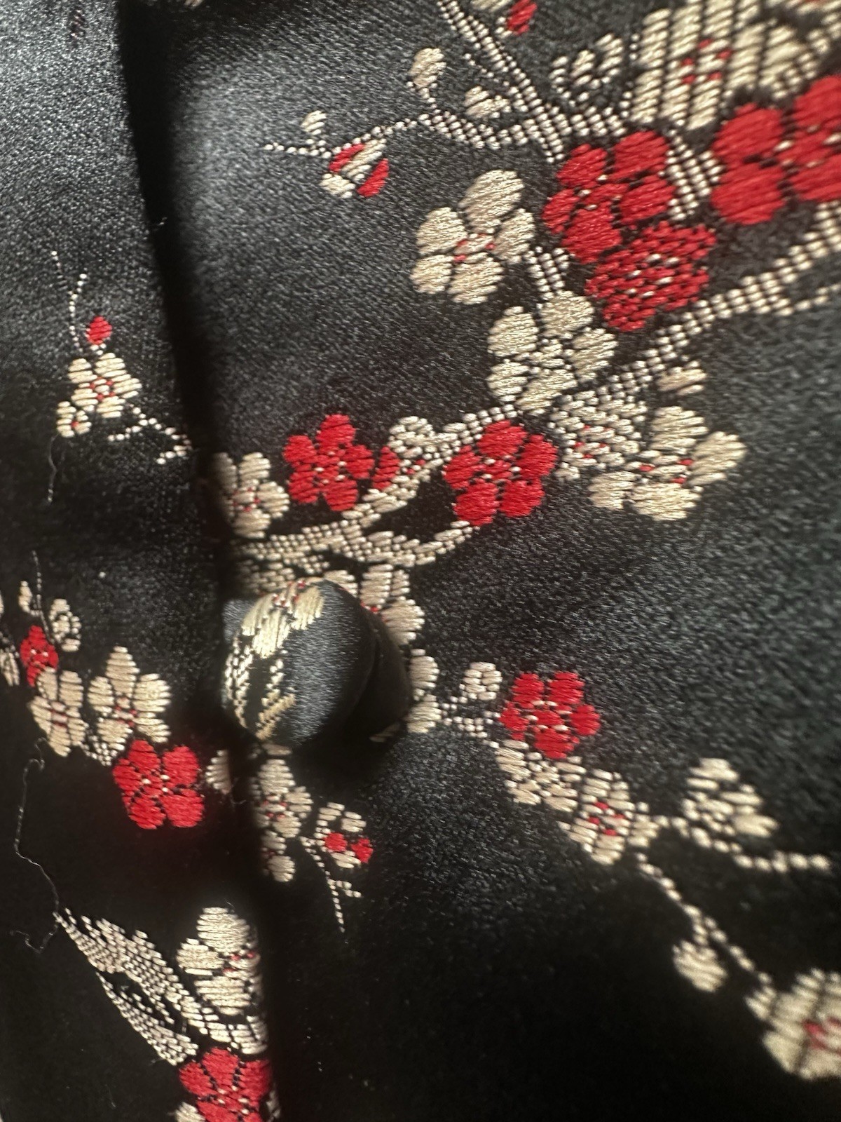 Principles Womens Y2K Asian Inspired Top 14 Black Red Floral Fitted Blouse 90s