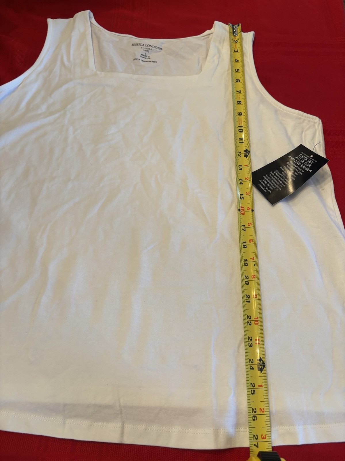 Jessica London Square Neck Tank Top LG (2) NWT Coral/White