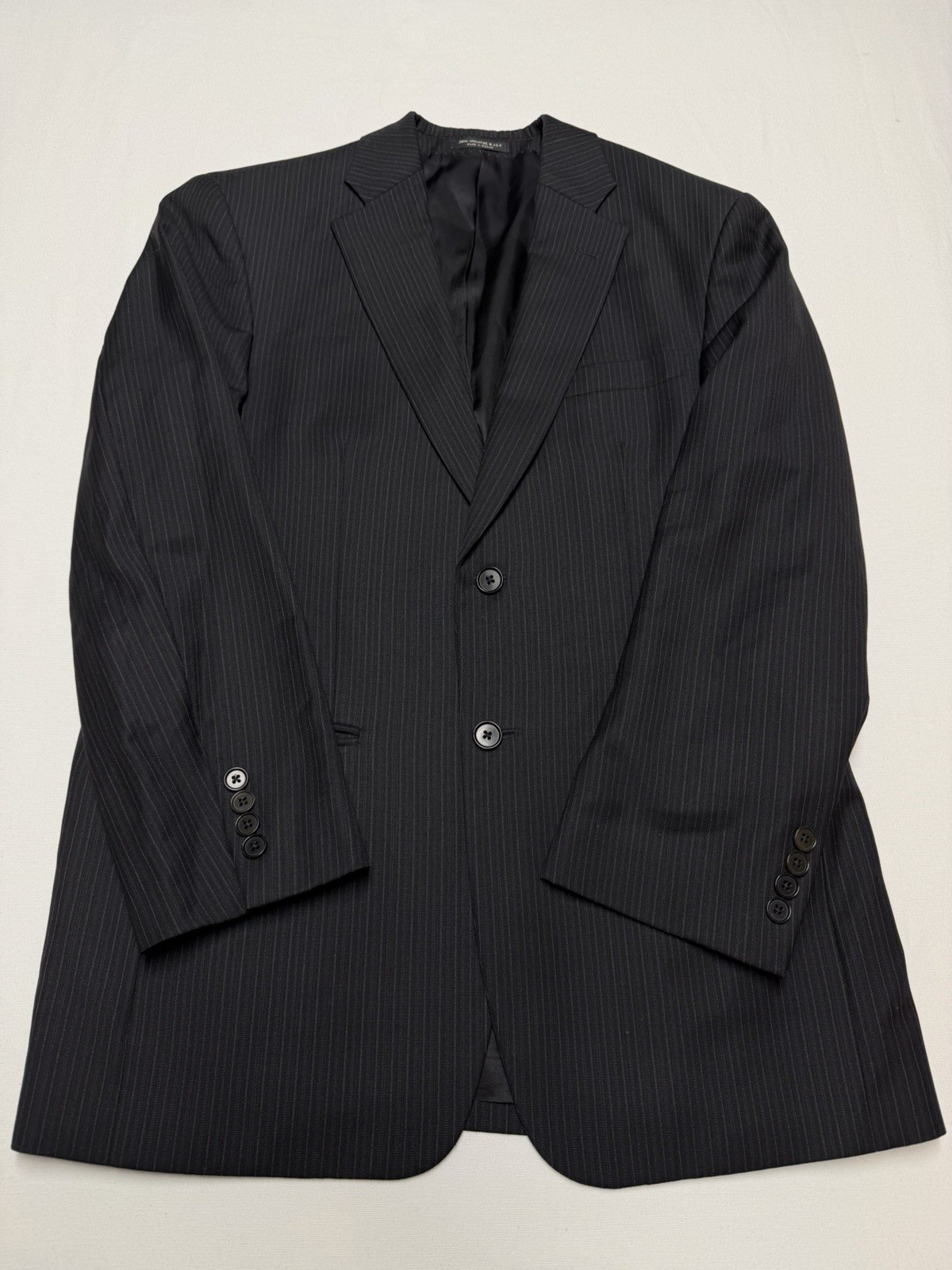 John Varvatos USA Worsted Wool L Blazer Jacket 38 Sh Black Blue Beige Pinstriped