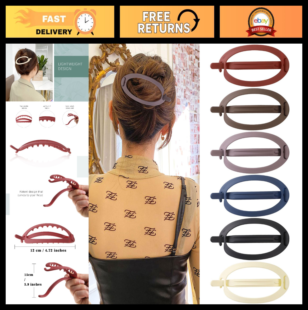 6Pcs Matte Oval Hair Claw Clips – Strong Hold, No Slip Grip for Thick & Thin Hai