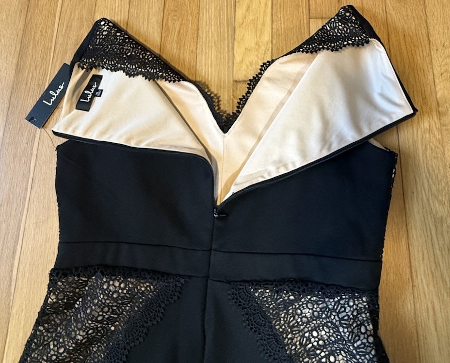 Lulus Black Lace V-Neck Sleeveless Lined Bodycon Short Dress Women’s XL