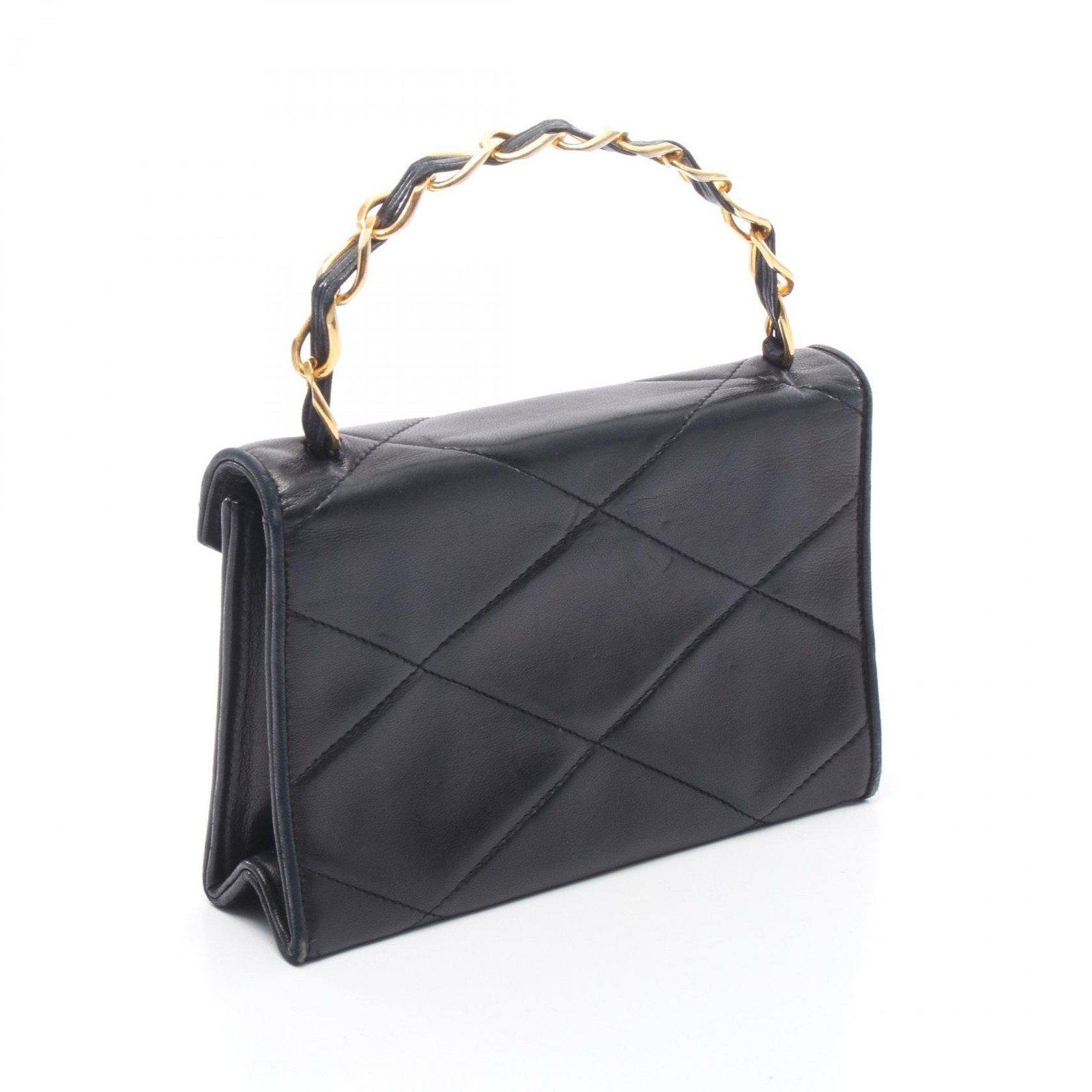 CHANEL COCO Mark Diamond stitch Handbag Lambskin Black GHW Used