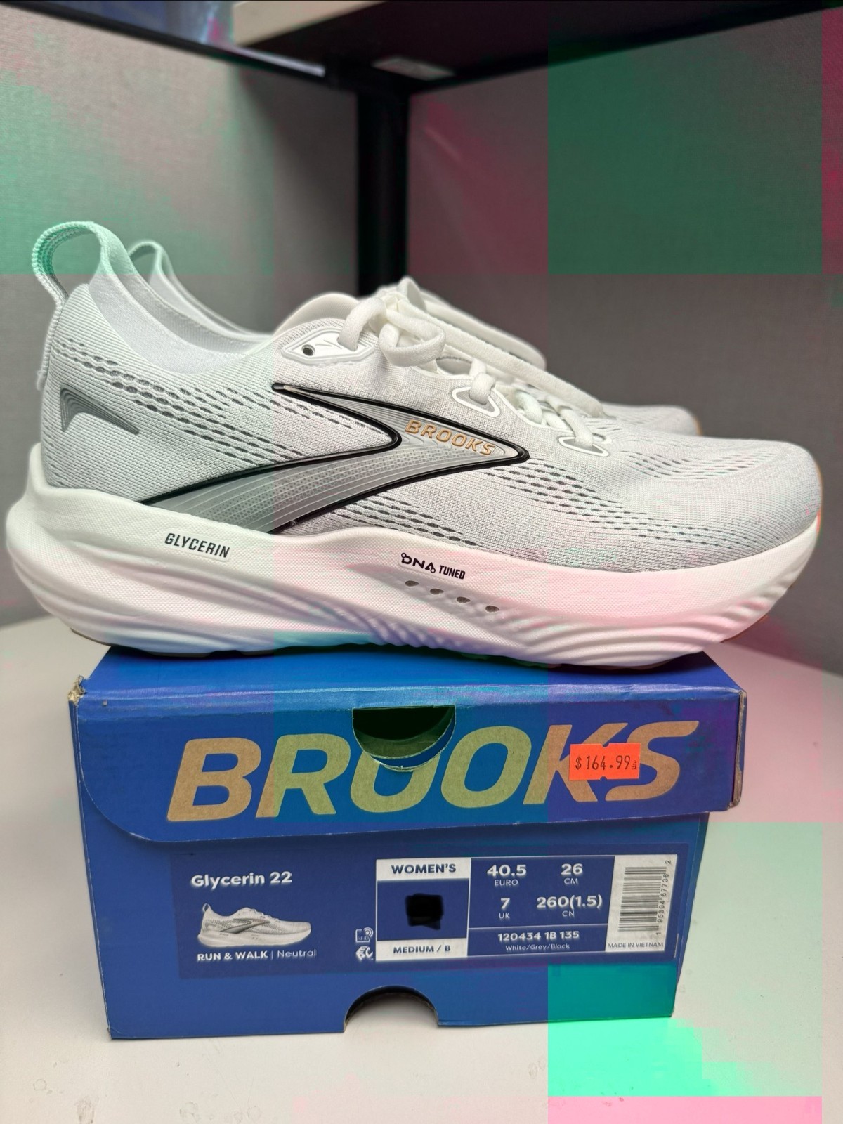 Brooks Women’s Glycerin 22 White Grey Black Medium Width NEW