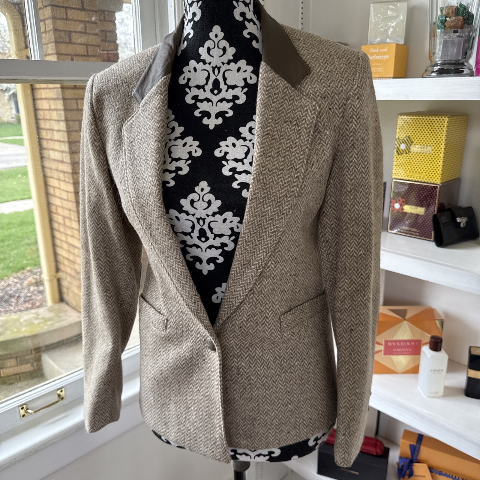 bagatelle blazer Elbow Patches TWEED Tan Brown & Gray 100% Wool 1970’s Preppy