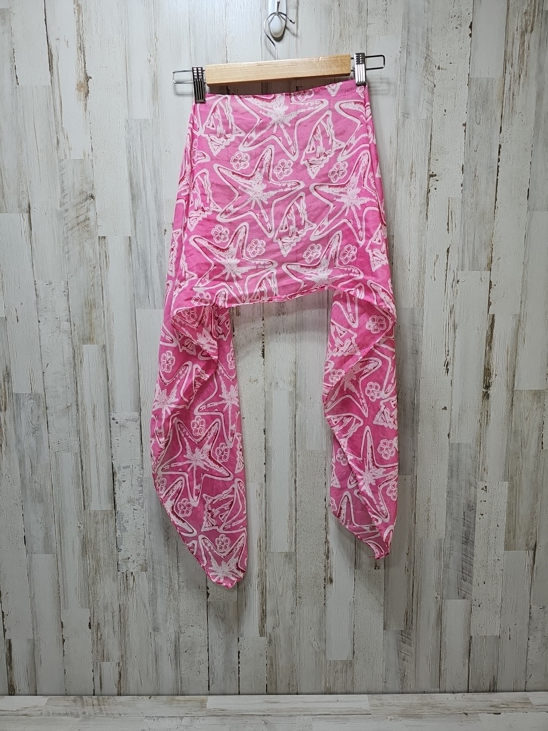 Starfish Floral Seashell Semi-Sheer Scarf Pink 64 Inches Long Shaw