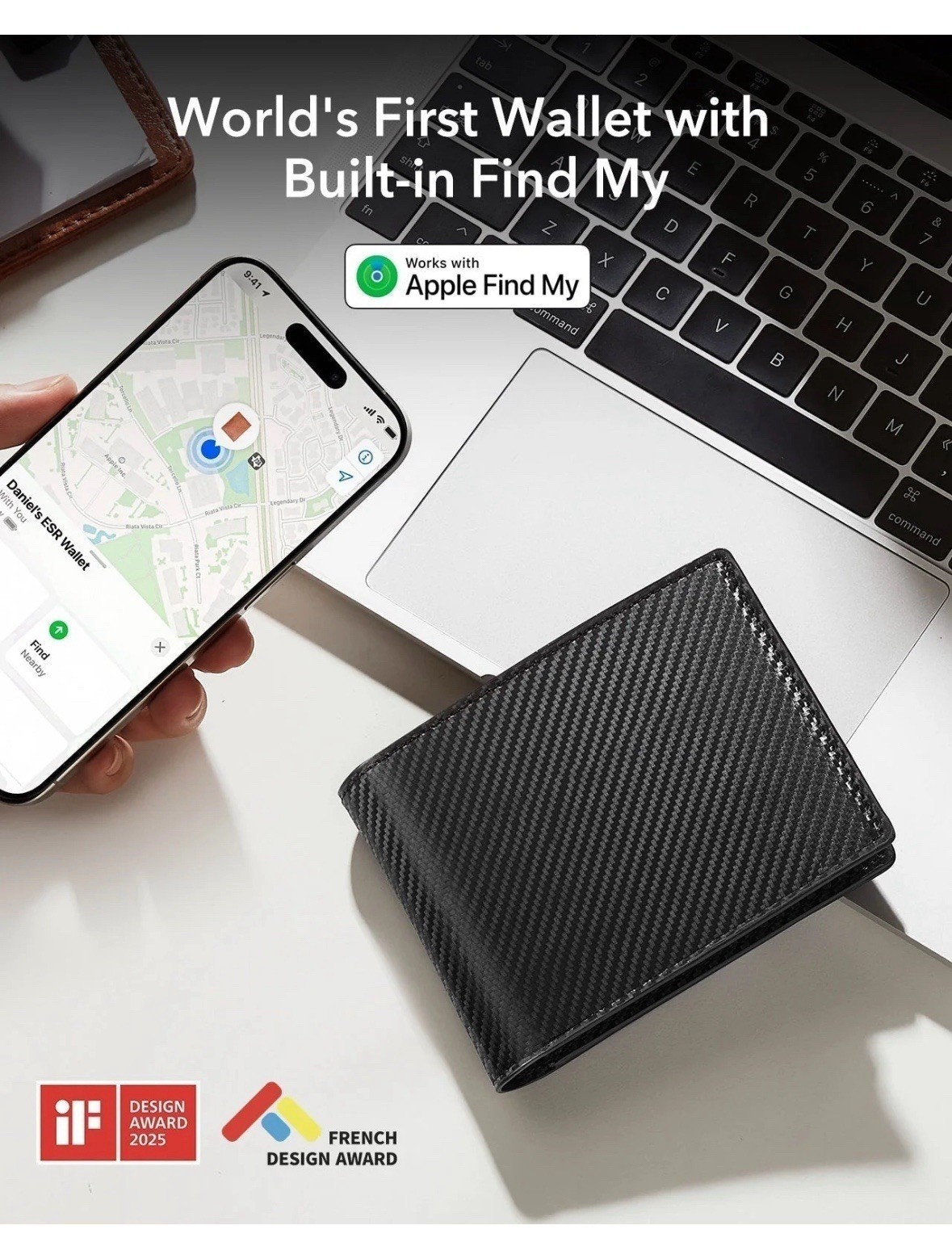 ESR Geo Wallet with Find My, RFID Blocking, GPS Wallet for Men, Wallet Tracker
