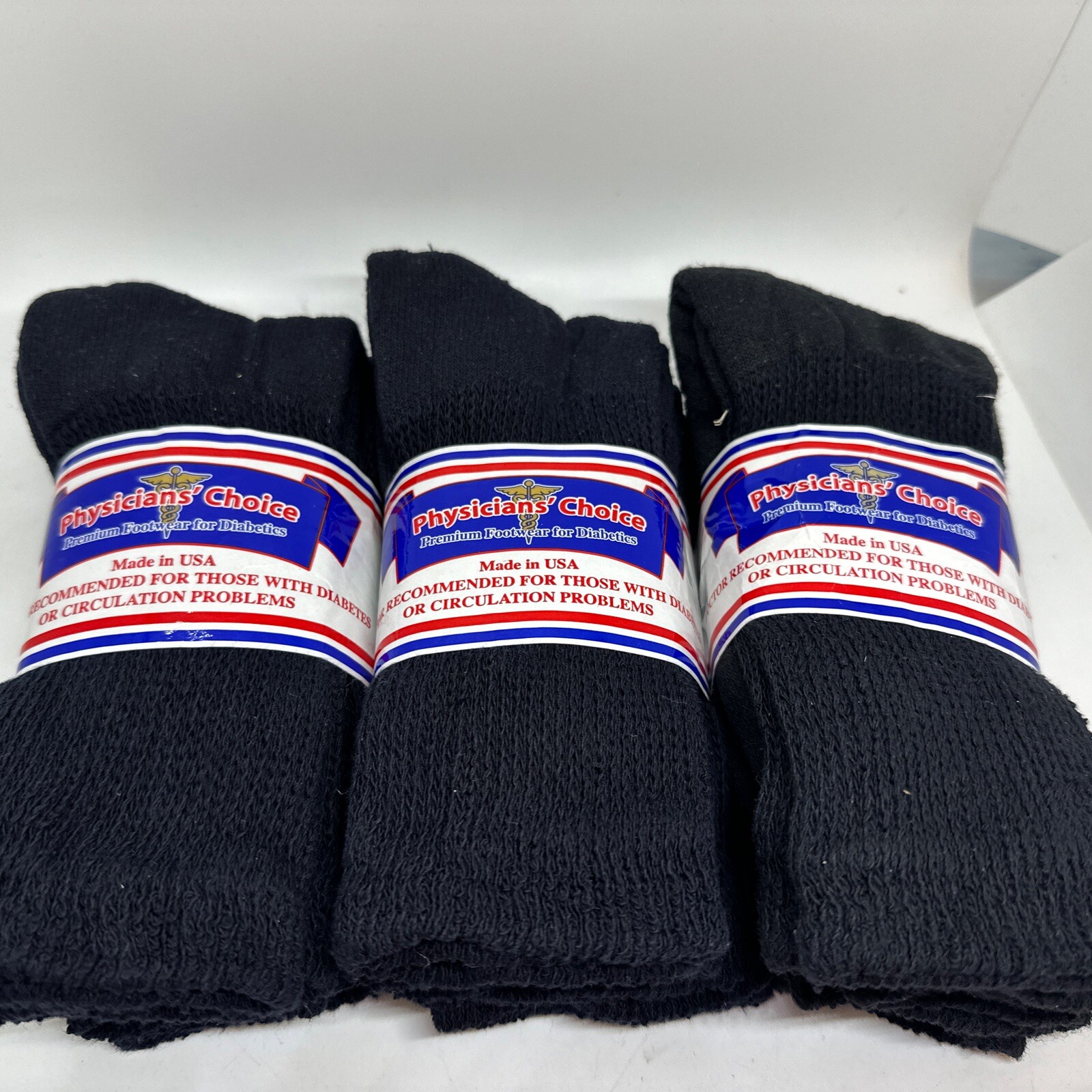 9 Pairs PHYSICIANS CHOICE Mens Size 9-11 Diabetic Crew Socks 3 Black 6 Blue NWT