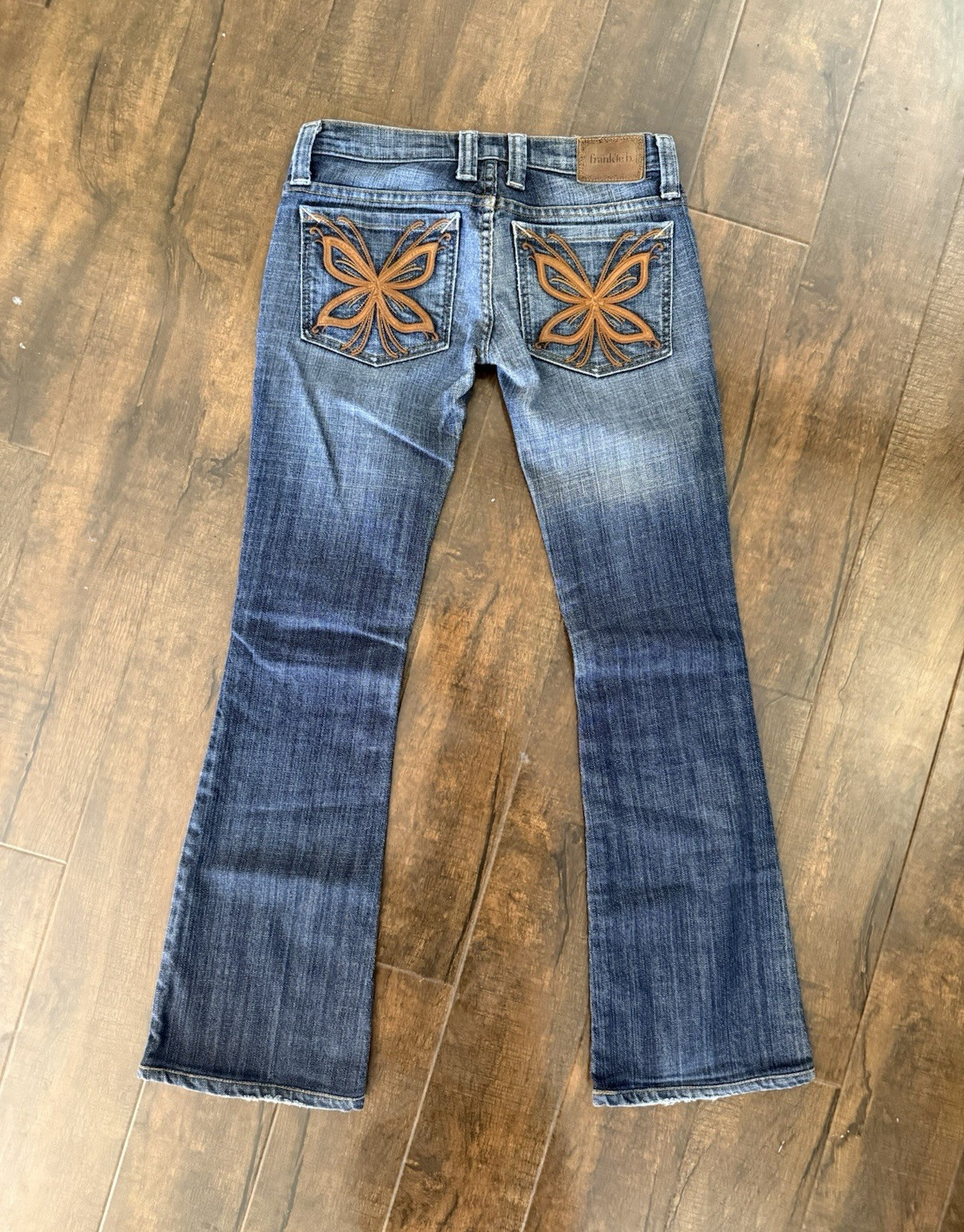 Frankie B. Women’s Blue Medium Wash Bootcut Jeans | Slim Fit Stretch Embroidered