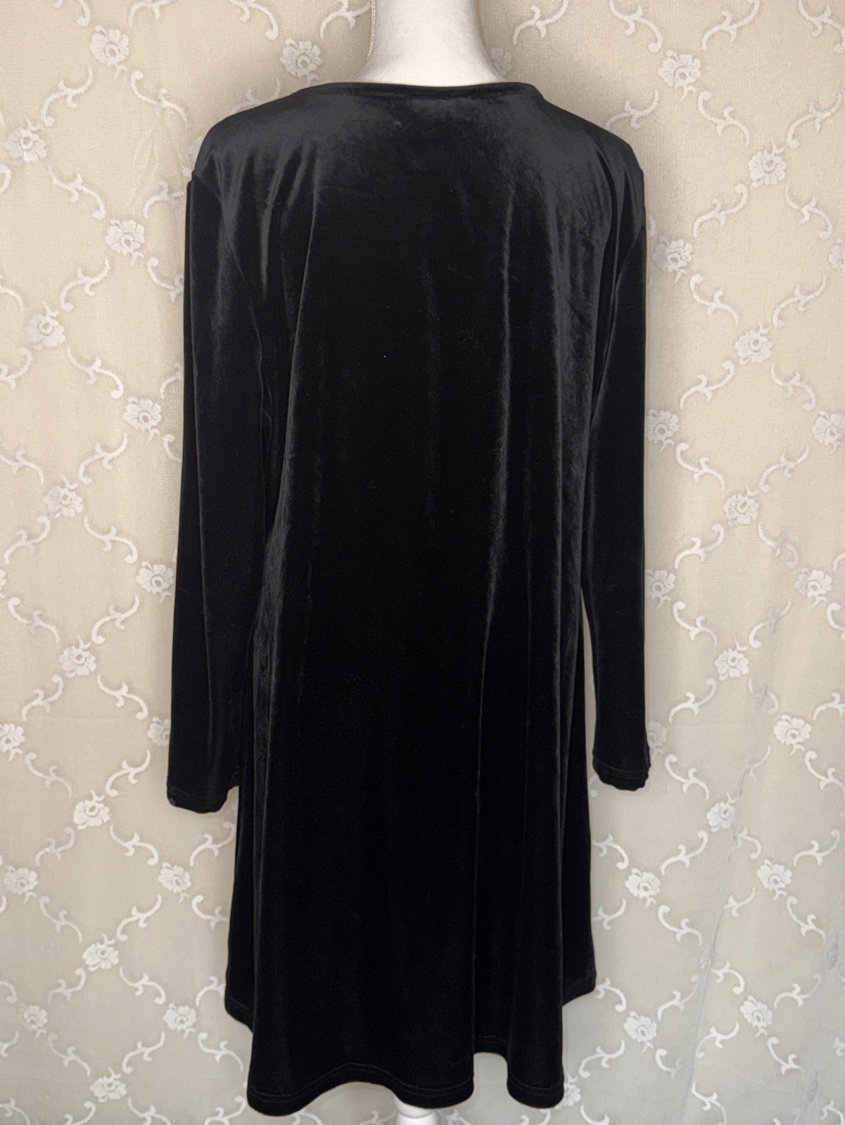 Vintage Coco Bianco Black Opaque Stretch Velvet Fit & Flare Dress Size 16 Goth