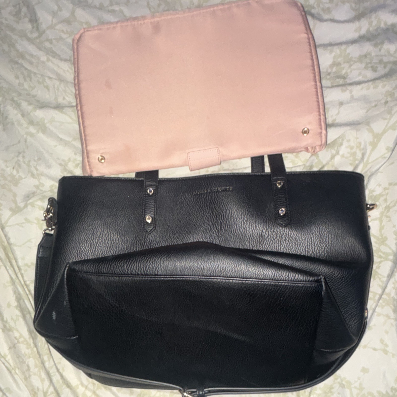 Gerry Weber Large Black Pebbled Zip Tote w/ Pink Lining Pouch, Inner Pockets