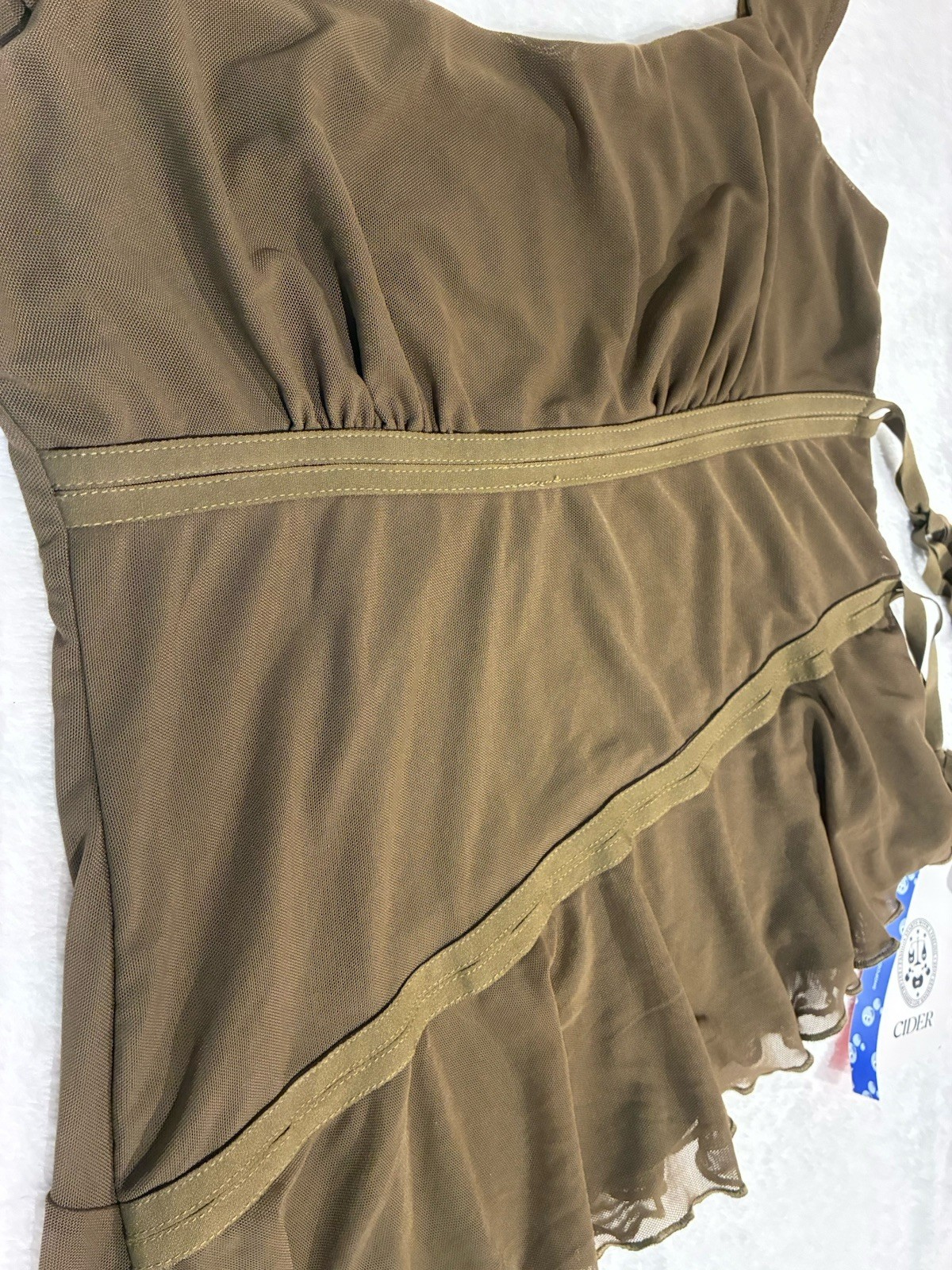 Mesh U-neckline Asymmetrical Ruffle Trim Knotted Tank Medium Fairy Core Festival