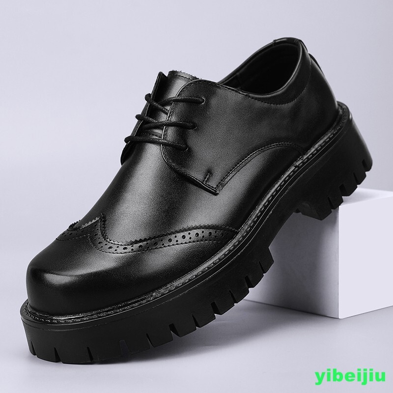 Mens Platform Derby Dress Formal Leather Shoes Wing Tip Thick Sole Big Round Toe