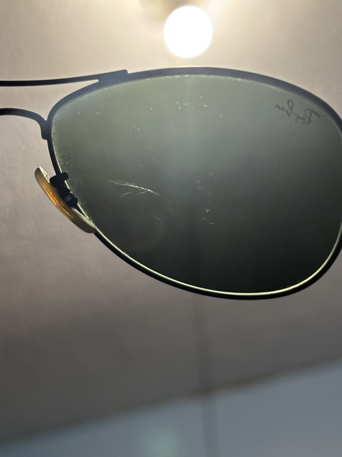 Ray-Ban RB8301 Aviator Sunglasses Polarized Green Glass Lenses Black Metal