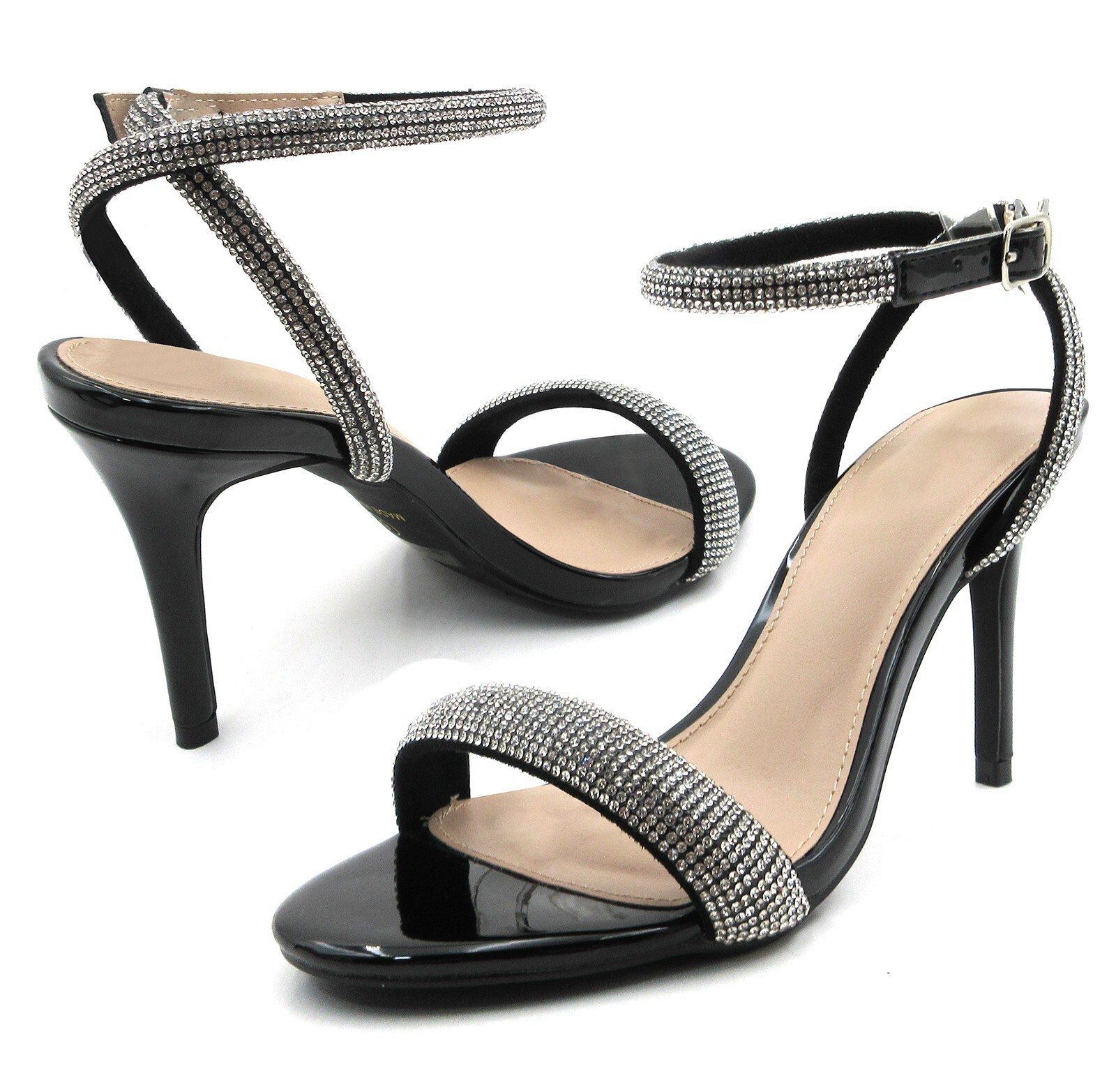 Glaze Women Rhinestone Embellished Ankle Strap Stiletto 3.5 Inch Heels