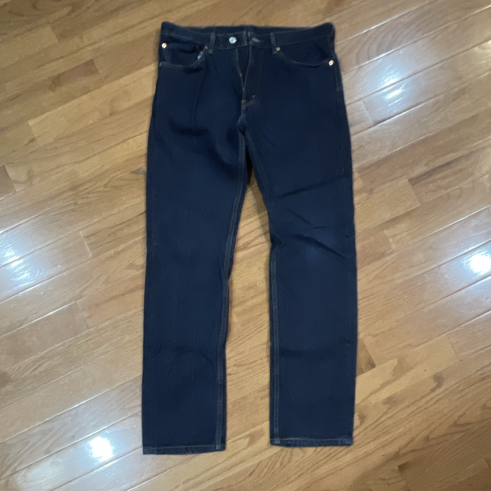 Levi’s Straight Dark Blue Denim Jeans Solid Cotton Button Zip Logo 5-Pocket