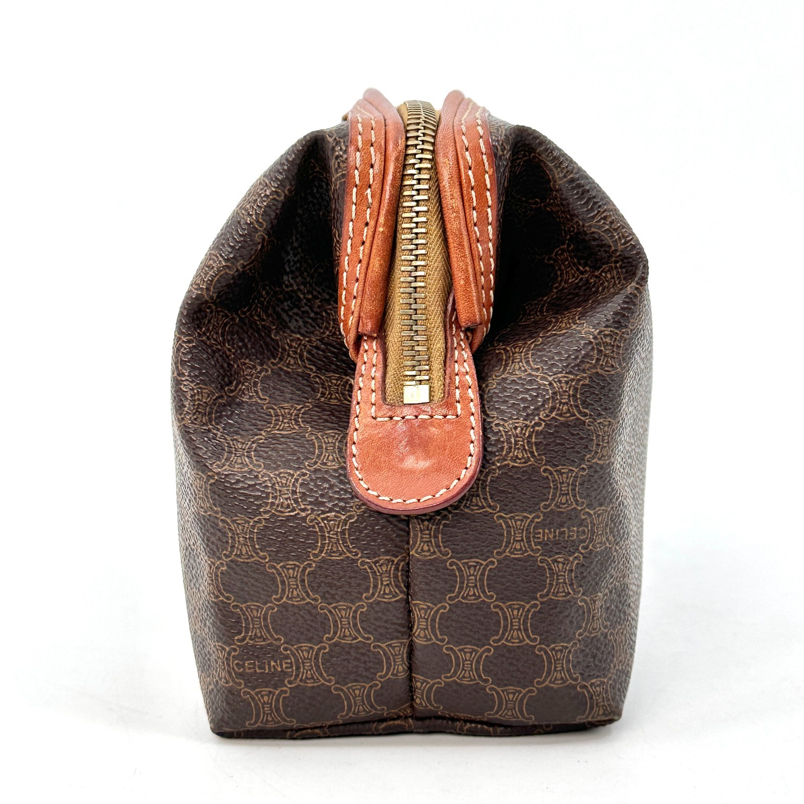 CELINE Vintage Macadam Vanity Clutch Bag Purse Cosmetic Pouch Brown