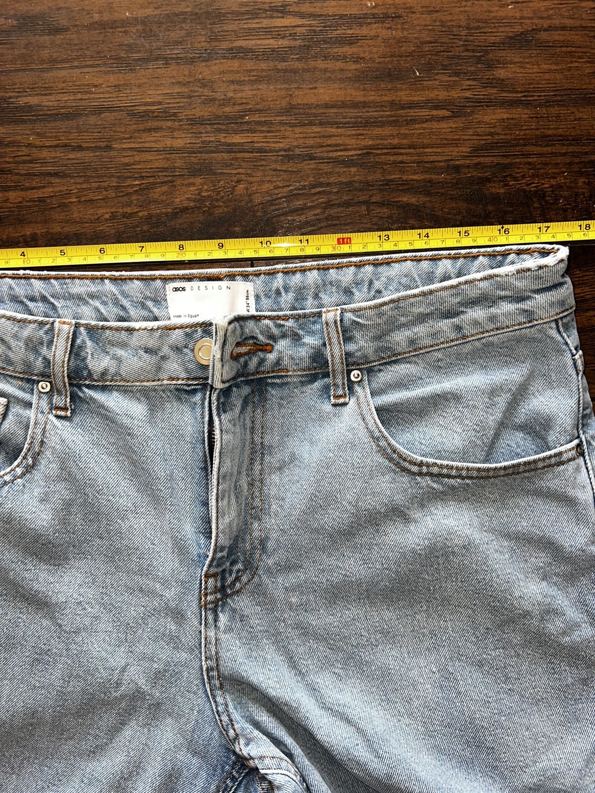 ASOS DESIGN Classic Rigid Denim Shorts in Light Stone Blue Wash Men Size W 34