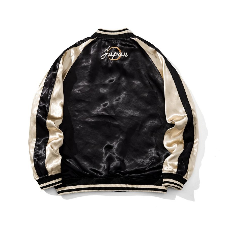Japanese Embroidered Sukajan Reversible Bomber Jacket 3XL Black Ivory DH-S007
