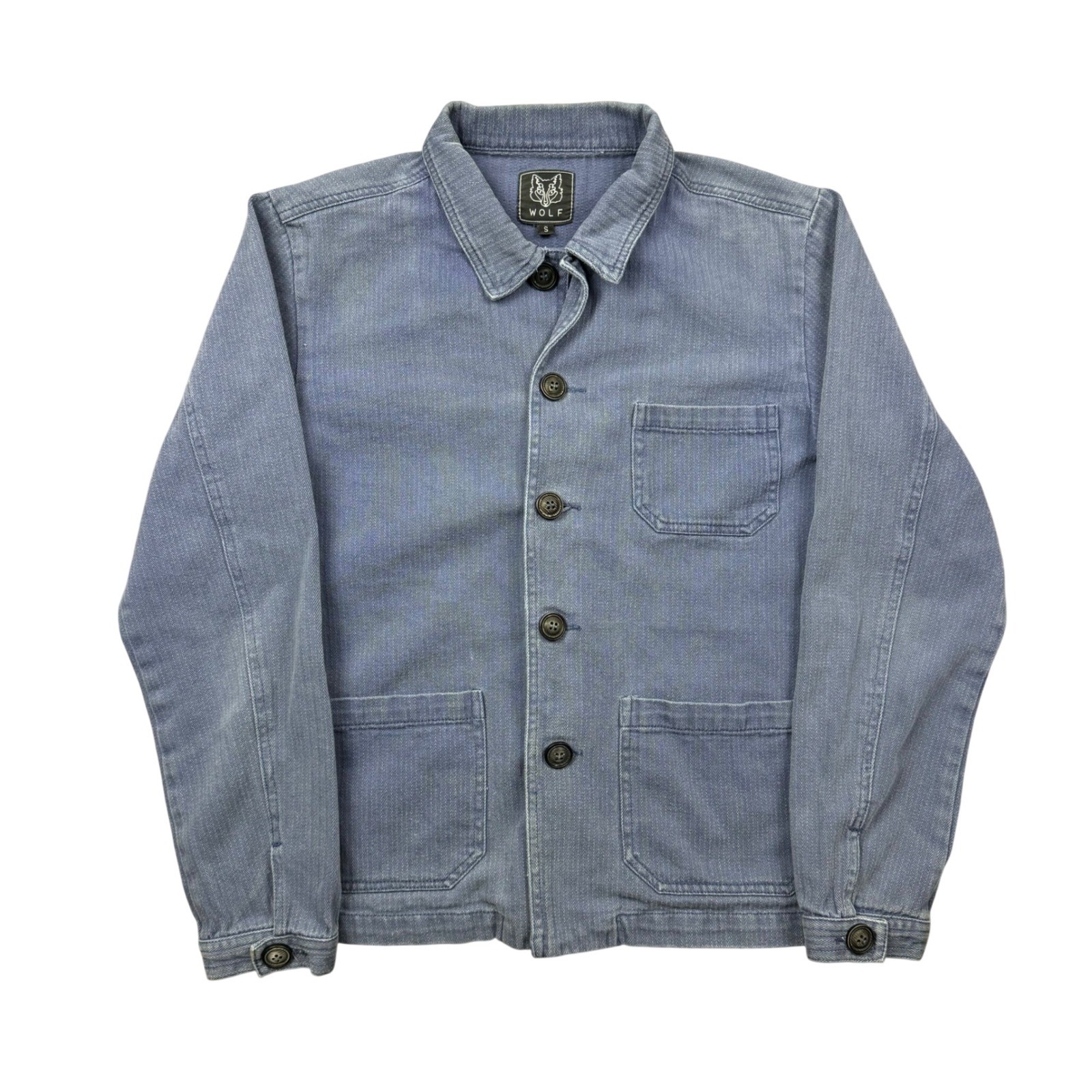 Wolf Clothing Co Blue Herringbone Cotton French Chore Coat Jacket Mens Small