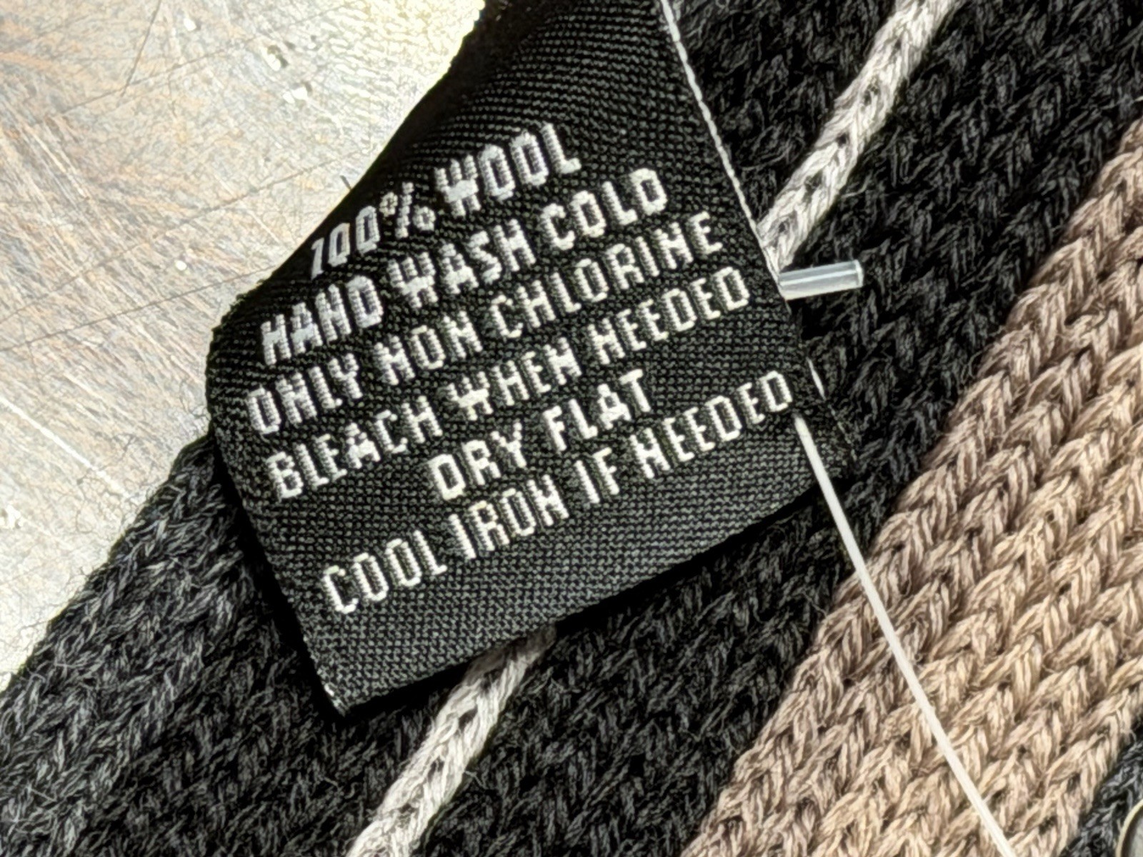 NEW FRAAS 100% Wool Scarf Pepper Black Brown Gray Tan Striped Frills 66” x 10”