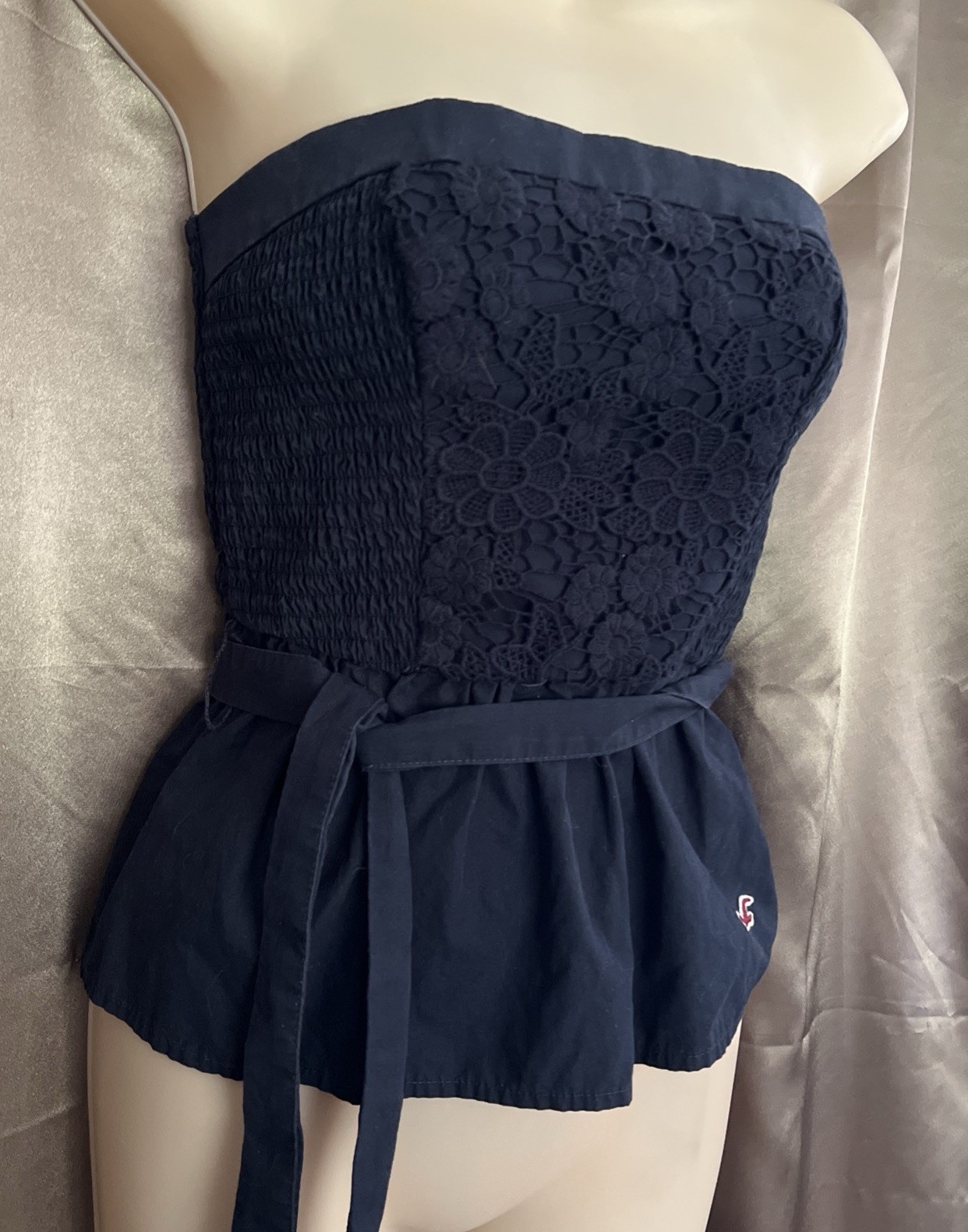 Hollister VTG Y2K 100% Cotton Navy Stretch Crochet Front Tube Top Sz S Vintage