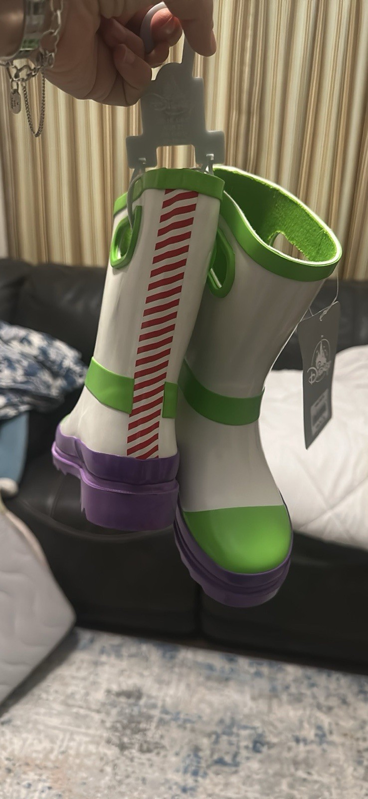 Disney Pixar Toy Story Buzz Lightyear Kids Rain Boots White Green Purple Size
