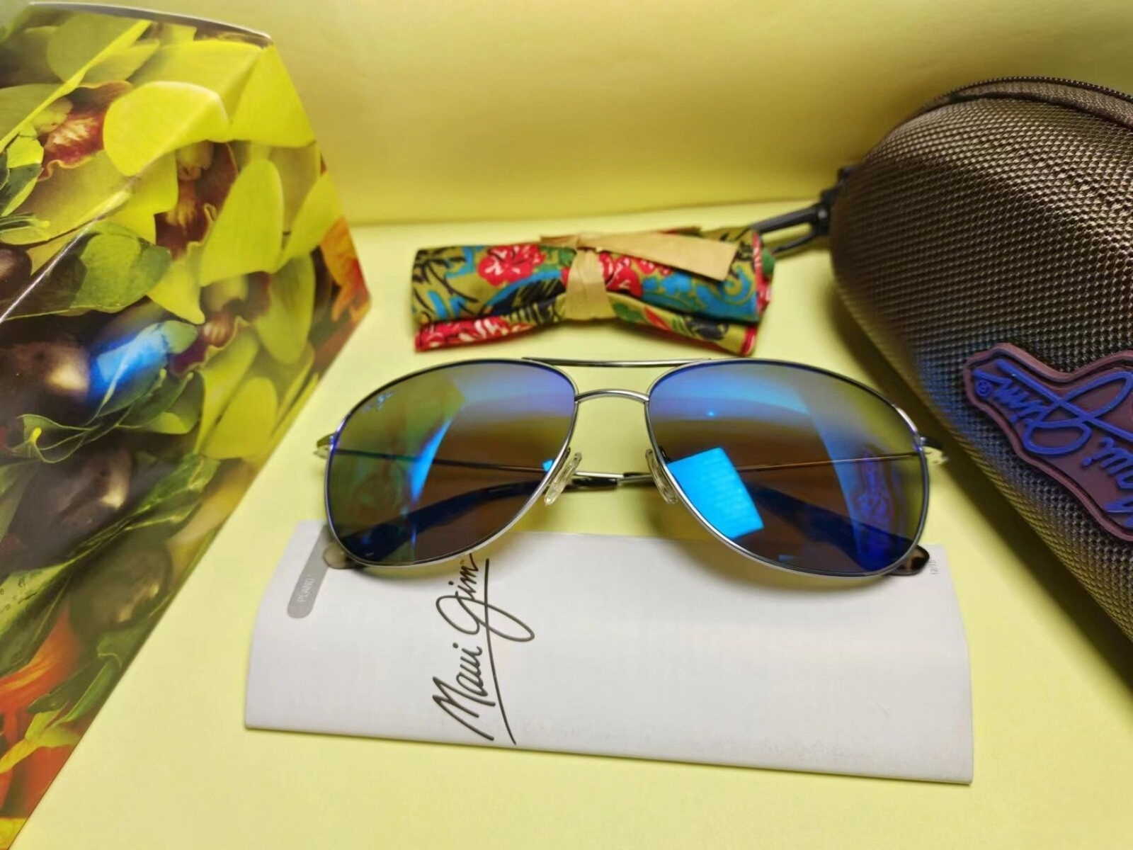 Maui Jim B247-17 CLIFF HOUSE Silver POLARIZED Hawaii Blue Lens Aviator Sunglass